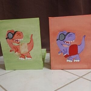 Hand Painted T-Rex Painting On Canvas